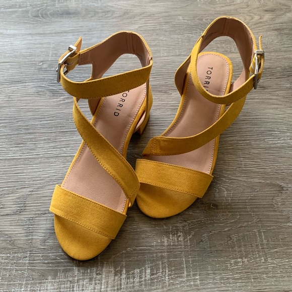 torrid Shoes - TORRID mustard asymmetrical block heel